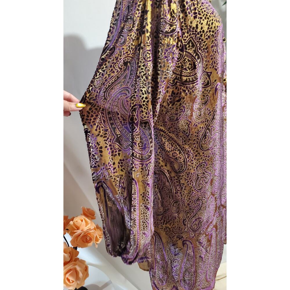 Vtg Chetta B Sherrie Bloom Peter Noviello Silk Flocked Velvet Paisley Dress 14 - Picture 7 of 14